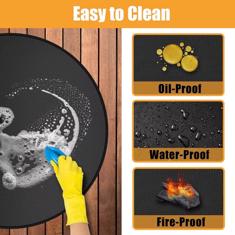1 Stück runde feuerfeste BBQ-Matte für den Außenbereich, doppelseitiges hitzebeständiges Glasfaser-Gewebe, tragbarer & wiederverwendbarer Deck- und Terrassenschutz