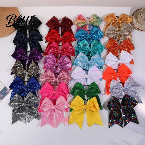 Large Glitter Bow Ties Sequins Hair Bows Elastic Tie Cheerleading Bands for Girls Band Ponytail Holder Scrunchies Women Teens Kids Colorful Sequin