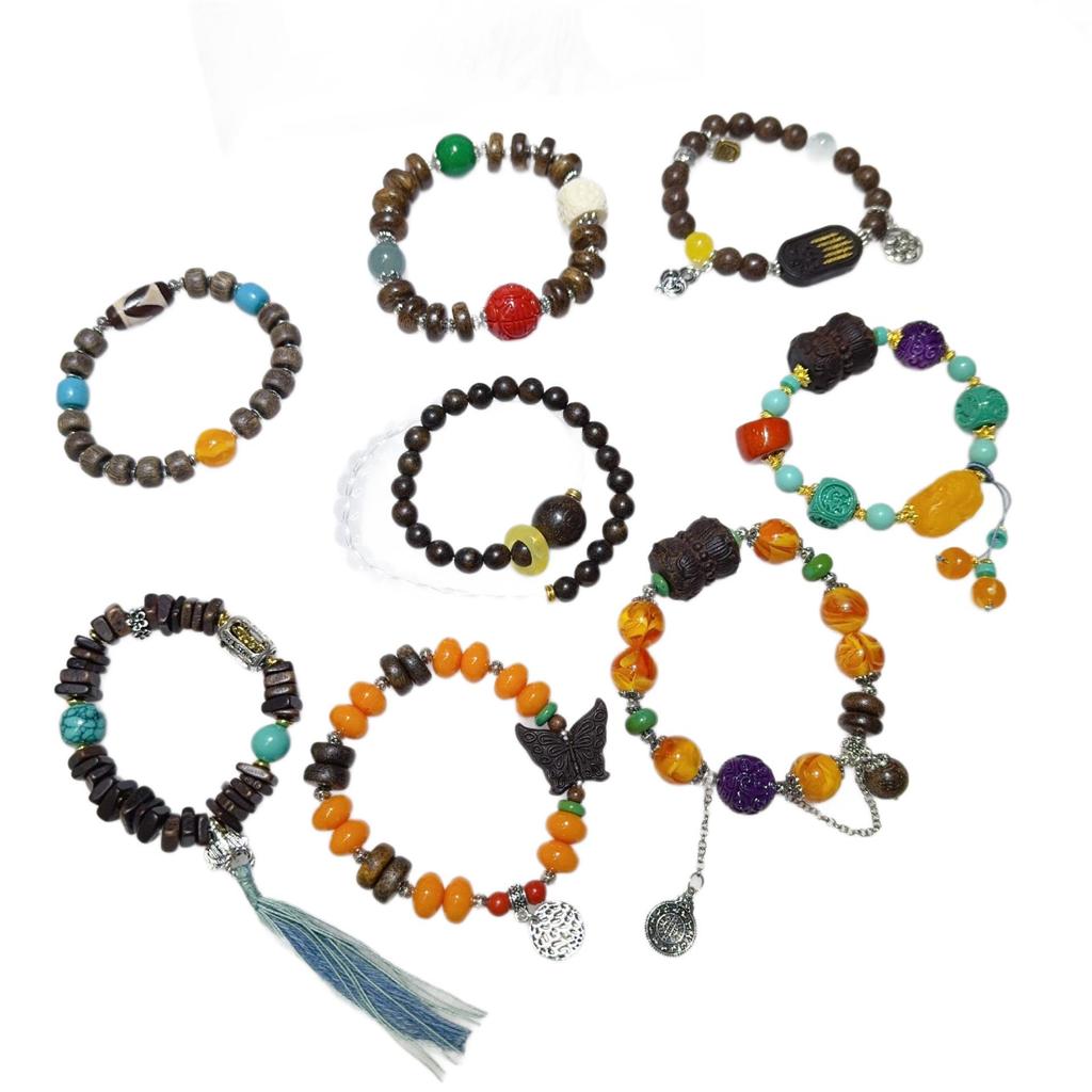 Original Chinese Agarwood Multi-Treasure Bracelet for Women - Natural Wood Beads, Retro High-End Style