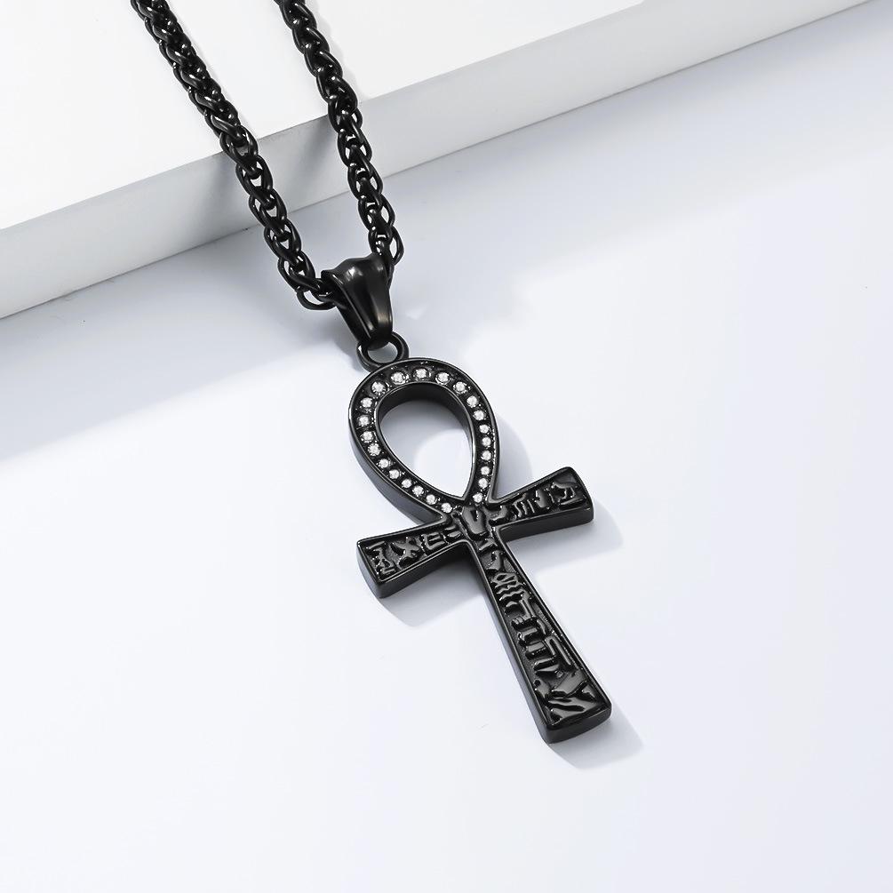 Ancient Egyptian Anka Titanium Steel Cross Necklace Niche Literary Personality Body Protection Pendant Sweater Chain