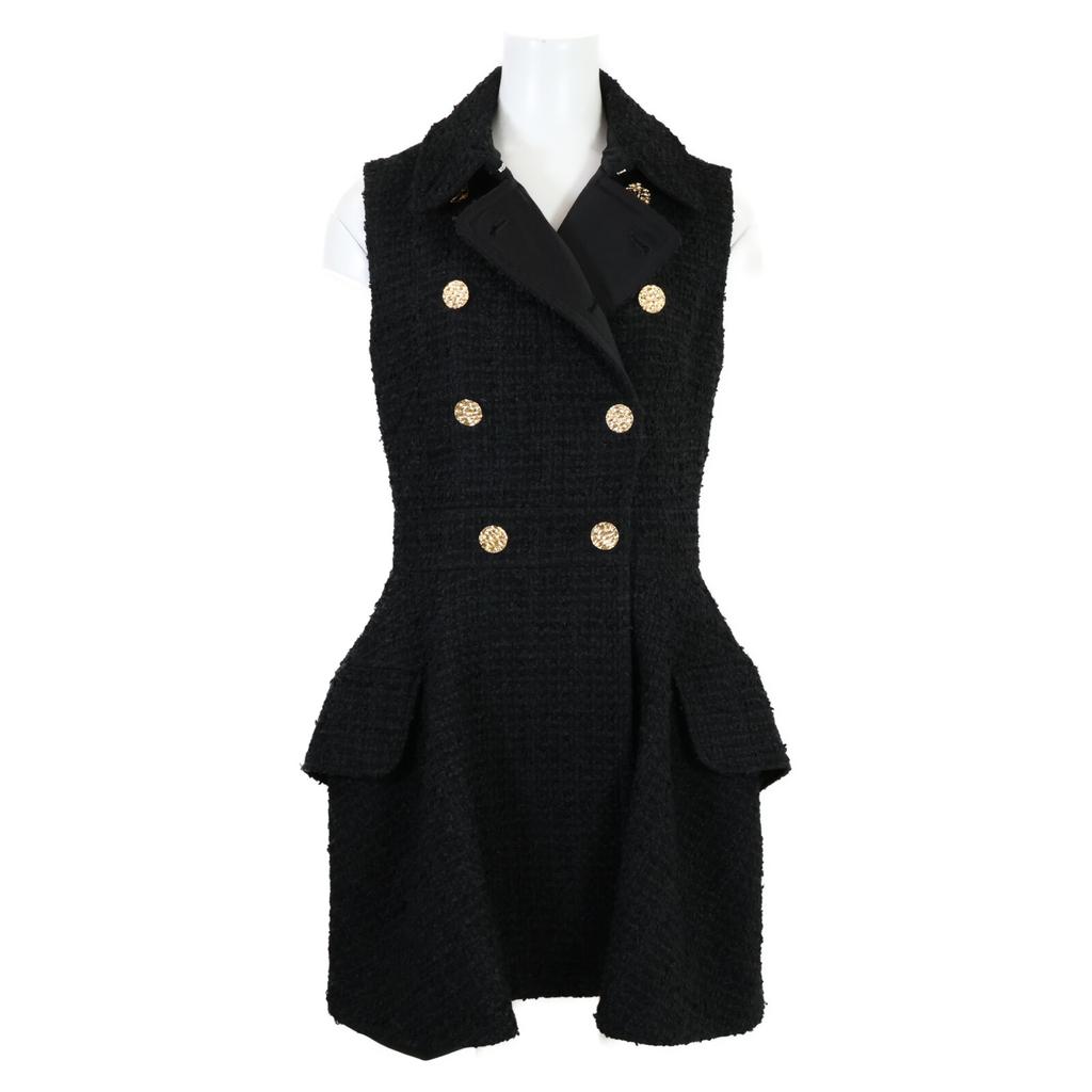 LOUIS VUITTON Domestic regular 24Stainless Steel FQRO06 gold button double-breasted tweed mini dress dress 36 blackUsed