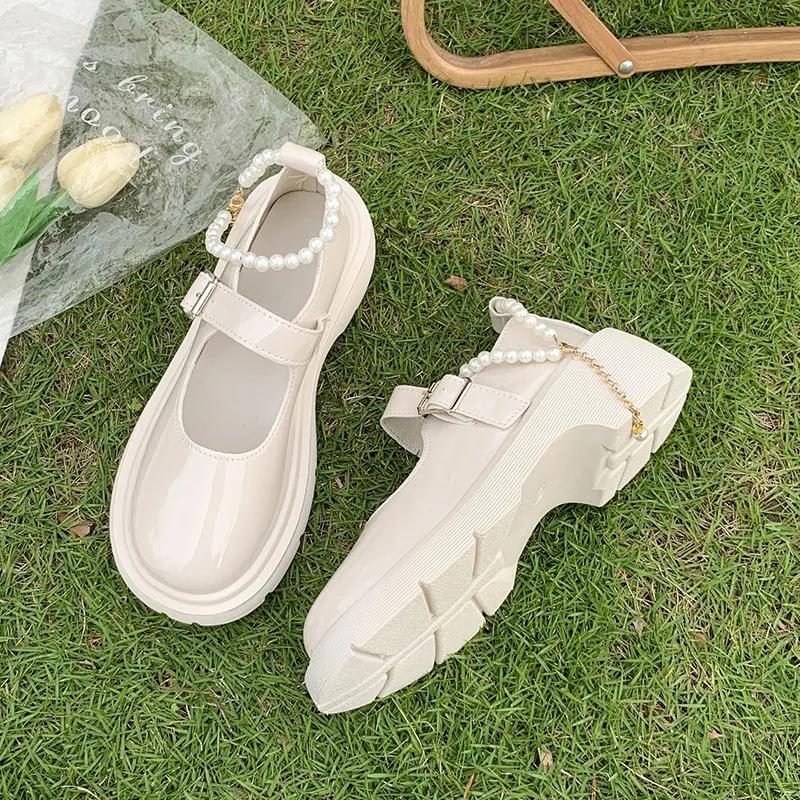 Spring Summer Women's  Beaded Mary Jane Leather Shoes Comfortable Elegant Flat Black Walking Shoes