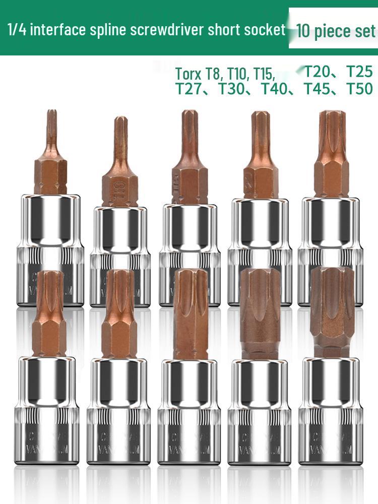 1/4" Small Fly Socket Bit Wrench with T8 Star, Inner Hex, Slotted, Rice Flower, Cross Screwdriver Heads