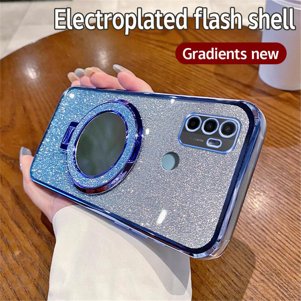 Zrcadlový luxusní pokovovaný magnetický stojánek třpytivý kryt pro OPPO A16 A16S A17 A54S A53S 4G A91 A5 A8 A9 A31 A33 A53 2020 měkký kryt