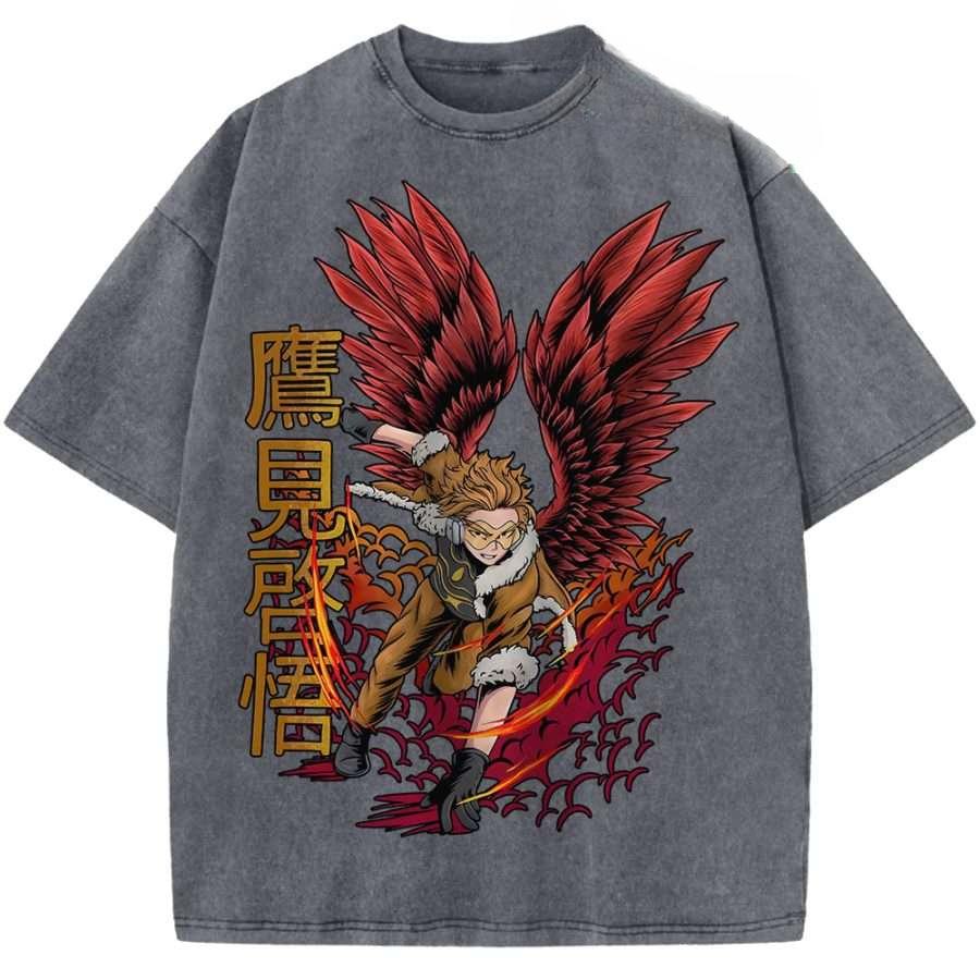 

Anime My Hero Academia Takami Keigo Hawks Graphic T Shirt Men Women Clothing Oversized Tshirt Washed Cotton Tee Harajuku T-shirt S серый