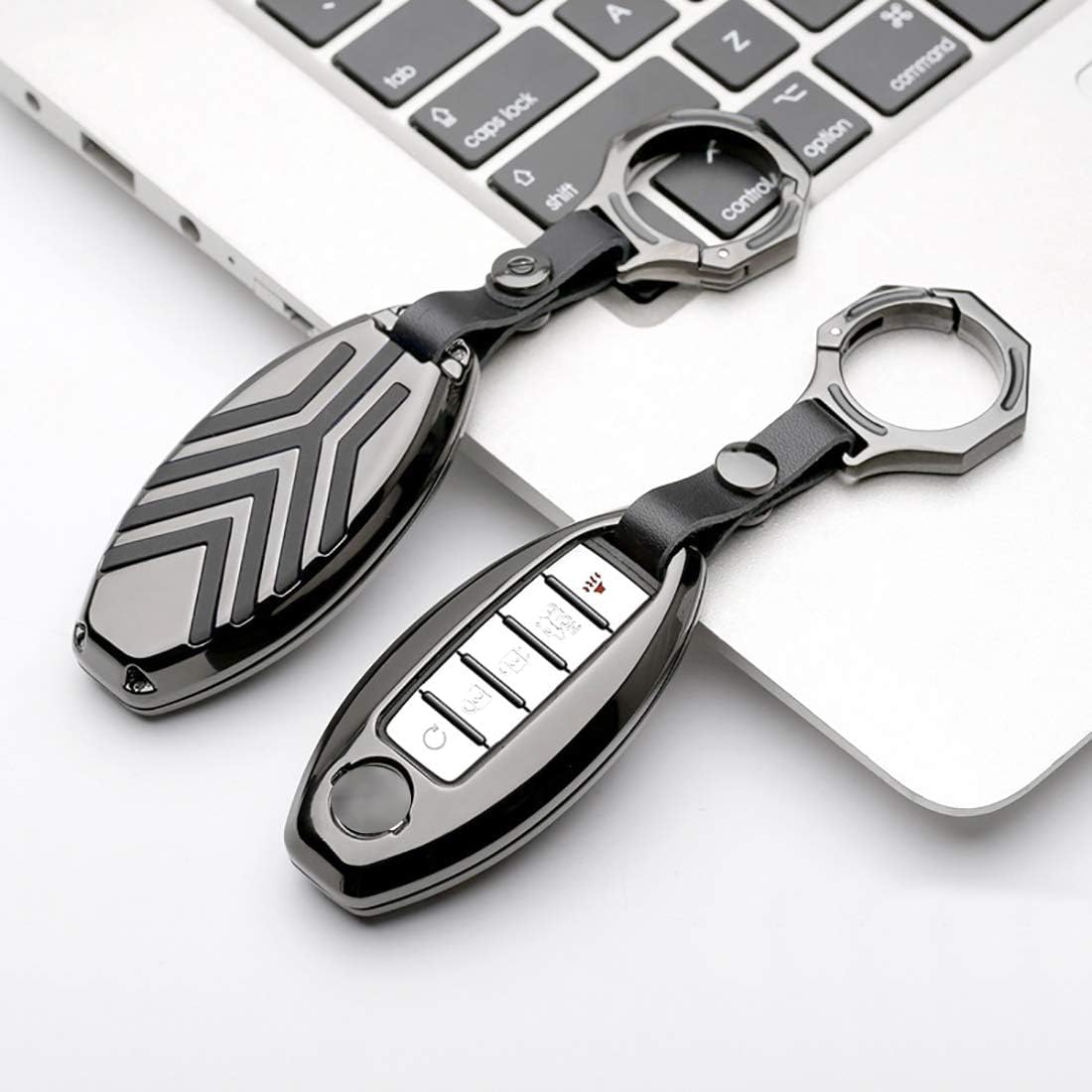 

ontto Metal Key Fob Cover with Keychain Prevent Scratches Key Portector Holder Skin Keyless Fit for Nissan Altima Maxima Murano Armada Gt-r Sentra Black metal shell