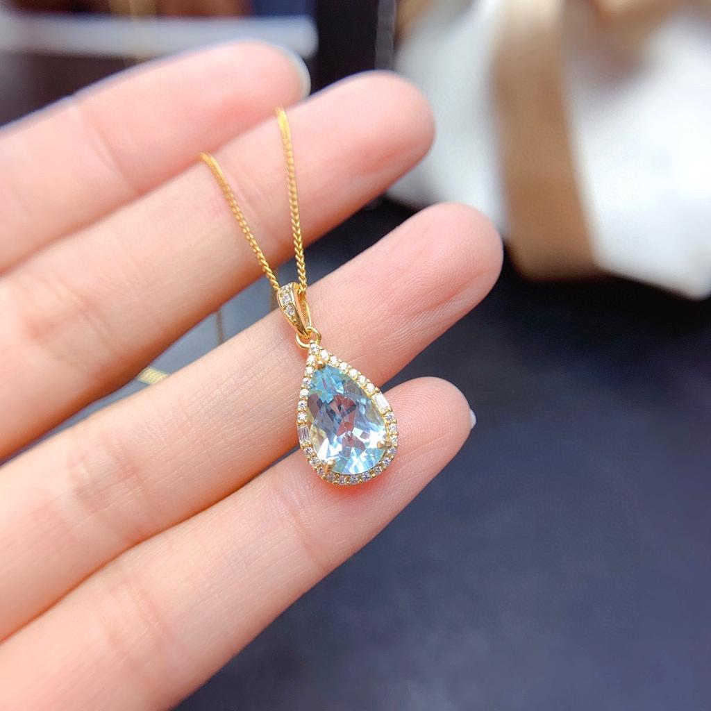 Imitation Natürlicher Schweizer Blautopas Set, Ring Anhänger, Ohrringe, Wassertropfen Stil, Glücklicher Citrin Halskette Für Damen