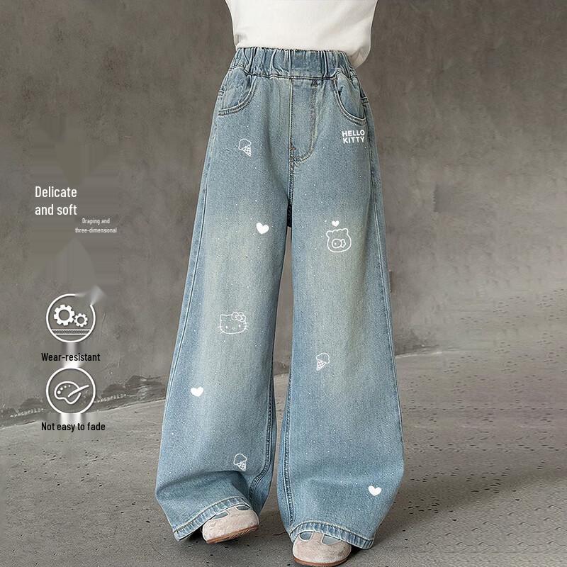 Hello Kitty Girls' 2026 Autumn Cartoon Print Loose Soft Jeans