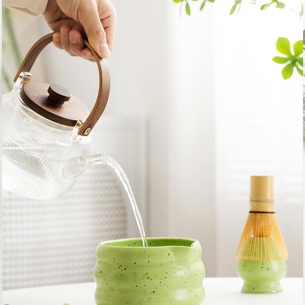 2 Pieces Matcha Bowl Tea with Whisk Holder Smooth Surface Craft Ceramic Handmade