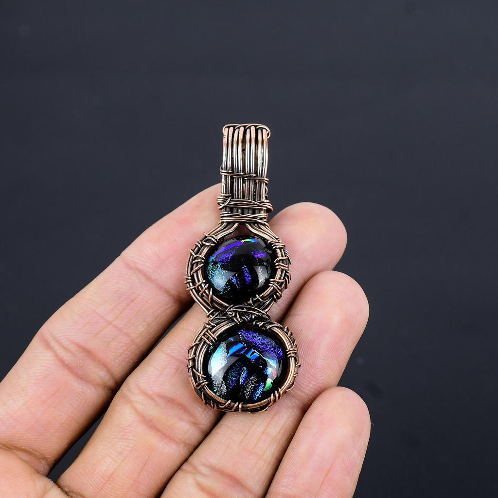 Dico Glass Jewelry, Handmade Gemstone Pendant, 999 Copper Wire Wrapped Pendant Antique Jewelry, For Engagement Gift