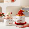Red Festive Zhaocai Fubao Ceramic Mug with Lid New Year Gift Cup Souvenir Event Handheld Gift Box