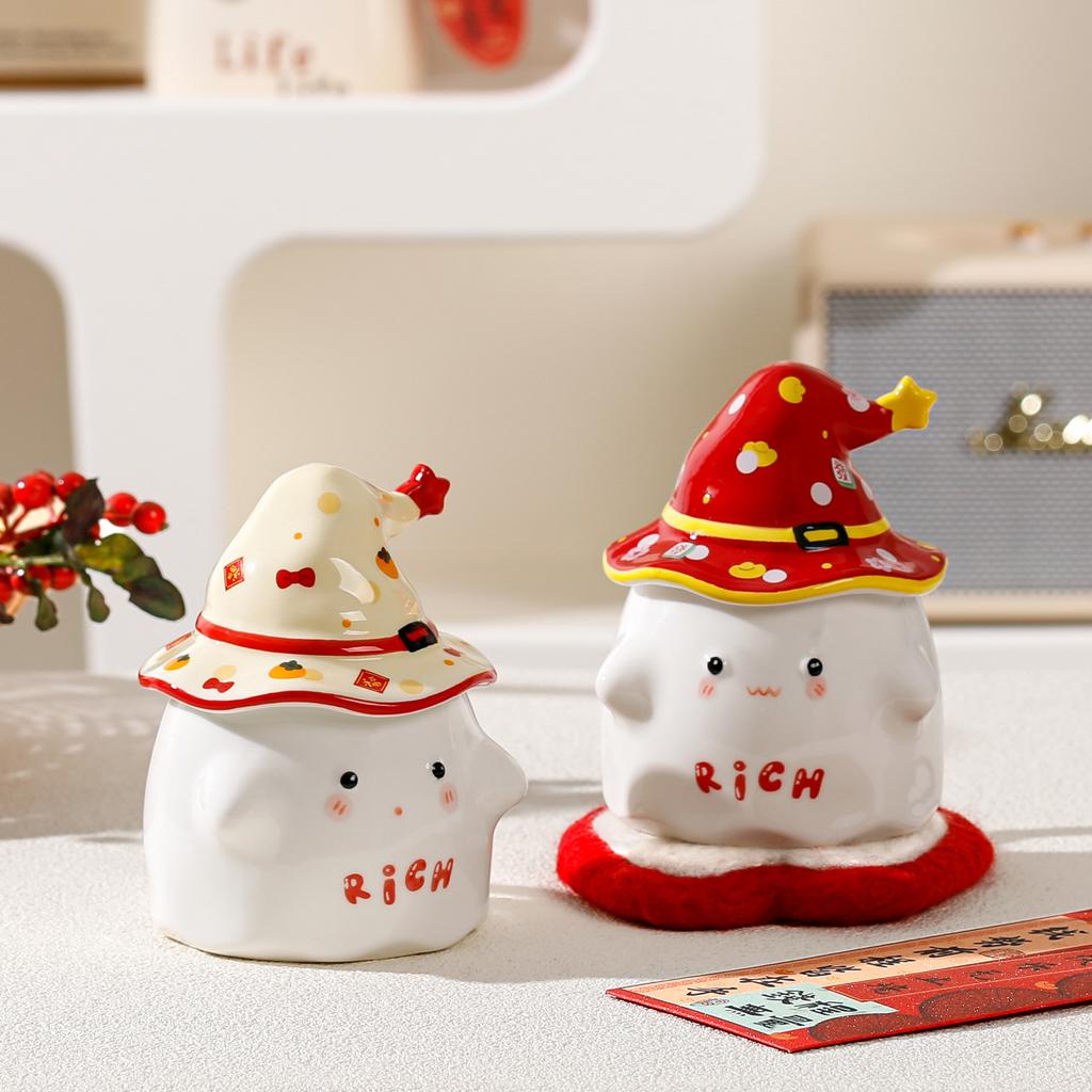 Red Festive Zhaocai Fubao Ceramic Mug with Lid New Year Gift Cup Souvenir Event Handheld Gift Box