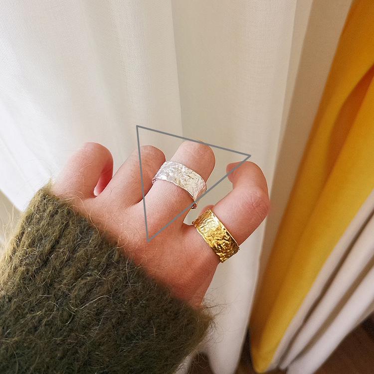 Retro Embossed Women s Wide Band Ring - Korean Style, Gold/Silver Tin Foil, Open Design for Index Finger Adjustable Open