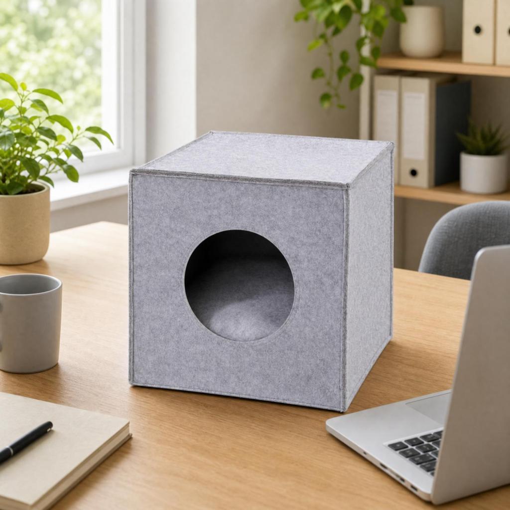 Foldable Feline Cube with Front Entrance Cozy Felt Cat House Pet Furnishings for