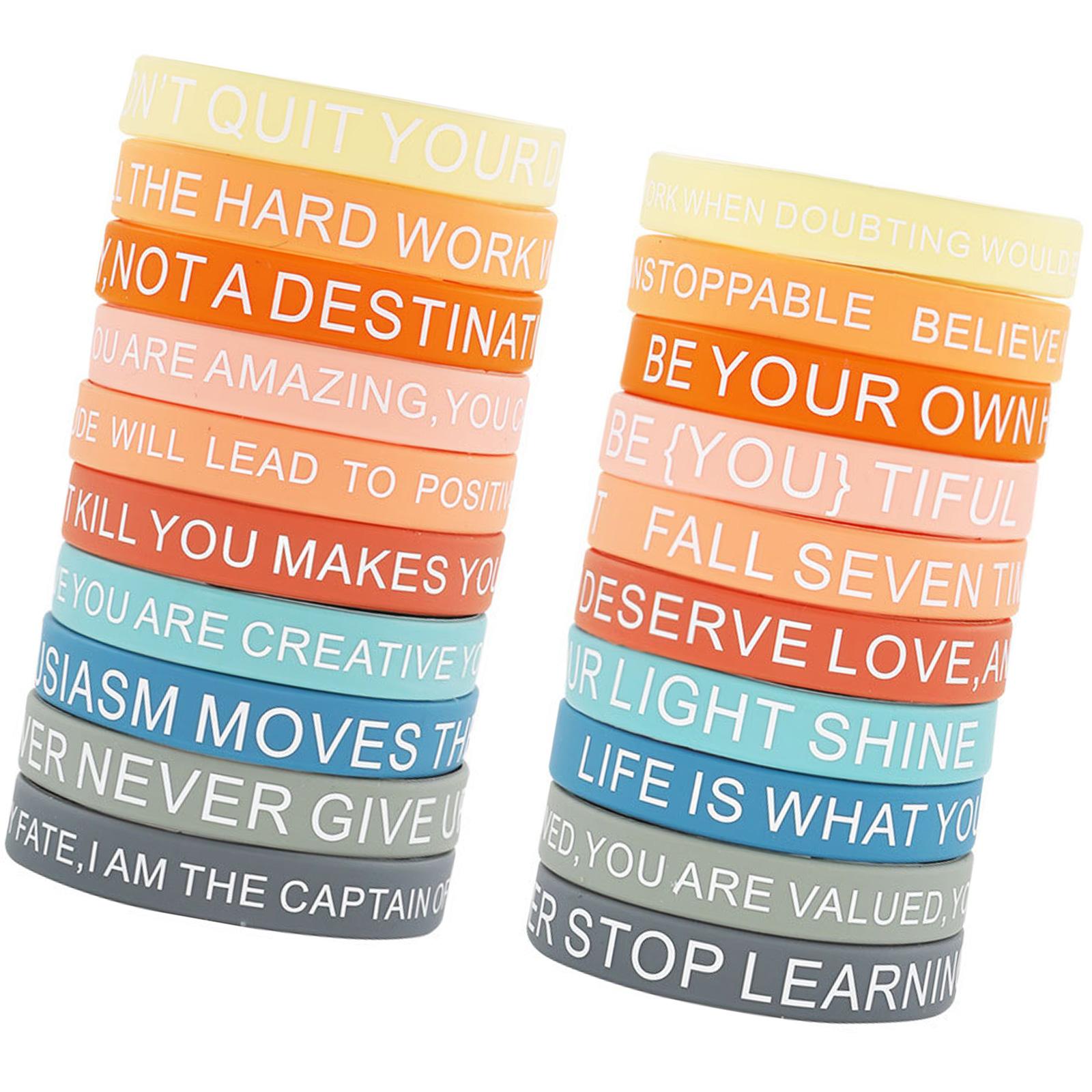 

20 штук вдохновляющих силиконовых браслетов с мотивирующей цитатой, разноцветные браслеты для детей и взрослых 4
