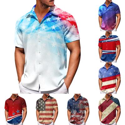 Men's Independence Day Print Button Short Sleeve Shirts Men's Casual Fashion Short Sleeve Shirts