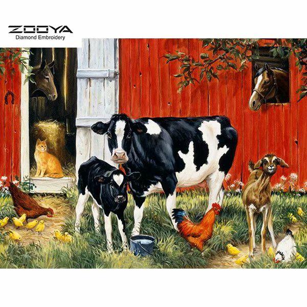 

ZOOYA 3D Алмазная вышивка Картина Вышивка крестиком Круглая картина со стразами животное корова и ферма