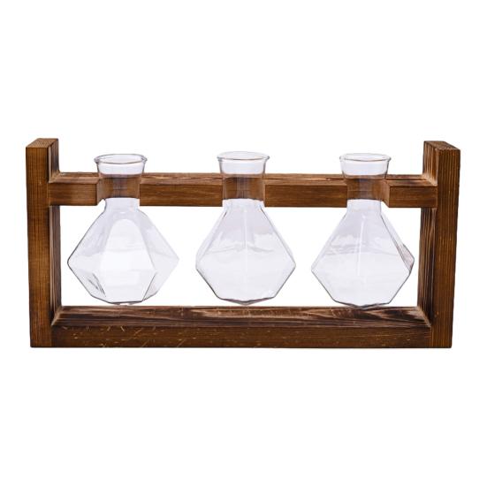 Plants Propagation Station with Wooden Stand Indoor Plant Terrarium Hydroponic Flower Holder Container Decoration Table Centerpiece