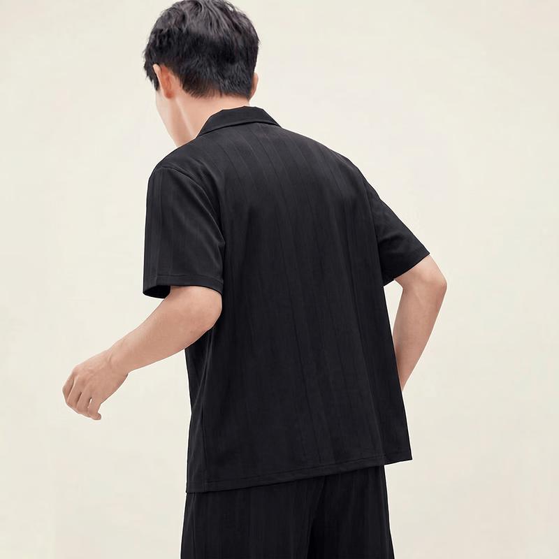 MaoRen Men's Summer Ice Silk Jacquard Pajama Set (Short Sleeve & Shorts)