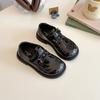 Kids School Uniform Shoes Black Glossy Girls Leather Shoes Retro Hook&loop 2025 New Boys Flat Shoes British Style Soft Sole