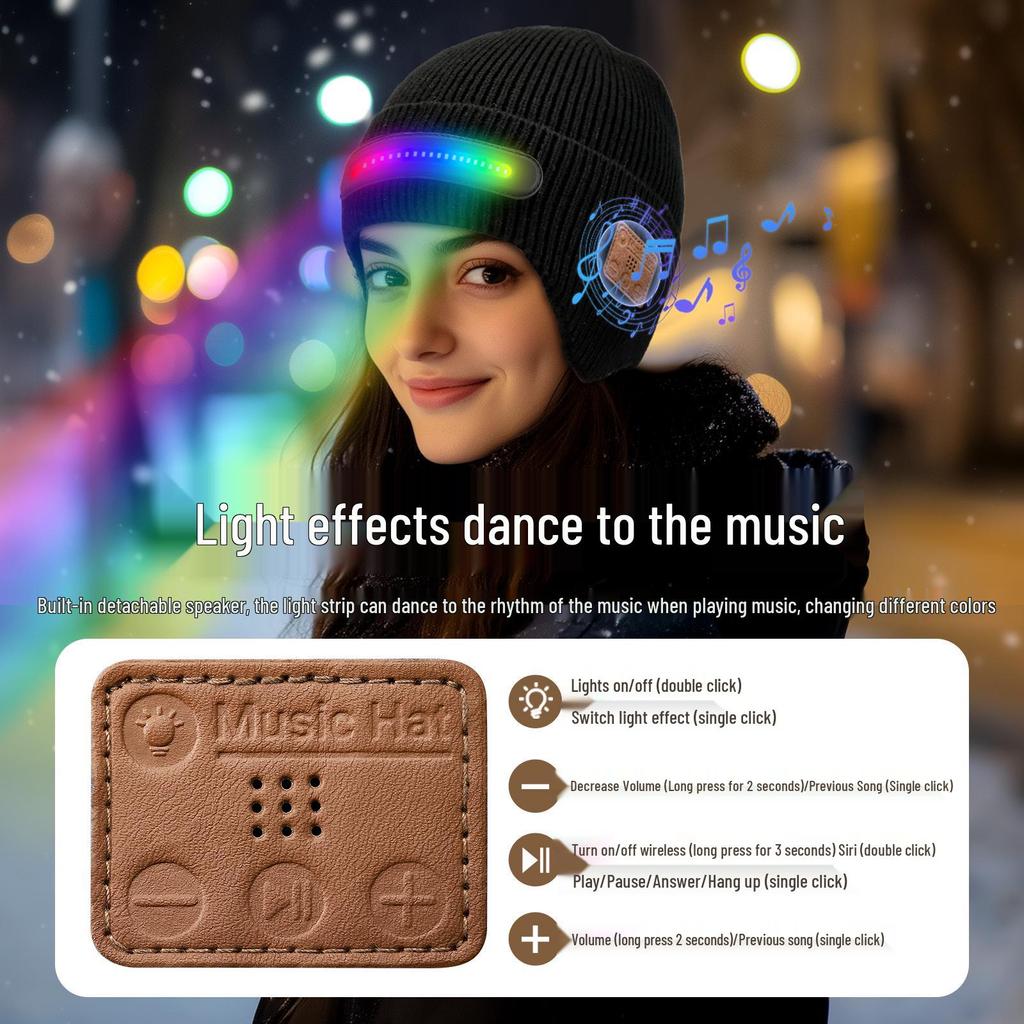 Bluetooth LED Glowing Music Hat - Wireless, Colorful, Rechargeable, Perfect for Holiday Performances