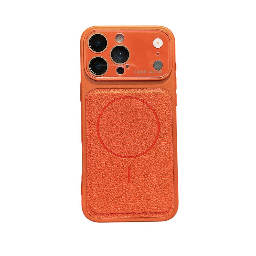 Lychee Pattern Magnetic Snap iPhone16/17Pro Case with Large Lens Protector