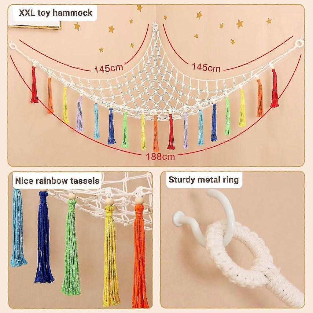 188x145x145cm, Toy Storage Hammock for Stuffed Animals, Stores Up to 80 Stuffies, XL Toy Hammock for Teddy Bears, Macrame Wall Hanging Organizer for K