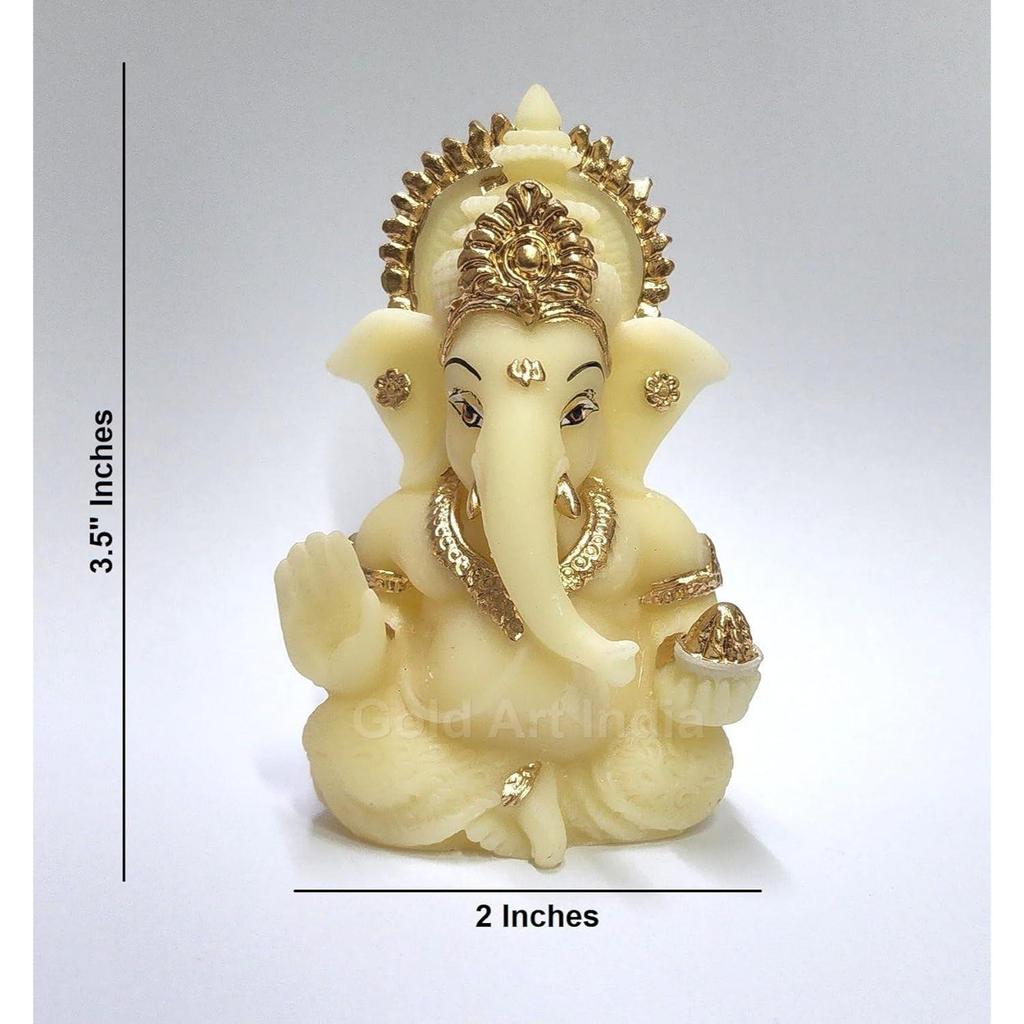Resin Ivory Finish With Gold Color Ganesh Idol For Car Dashboard God Ganesha Idol For Home Decor