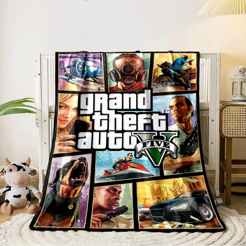 Grand Theft Auto V Collage Design Blanket. Flannel Blanket for Bedroom, Living Room, Sofa, and Nap Sofas.