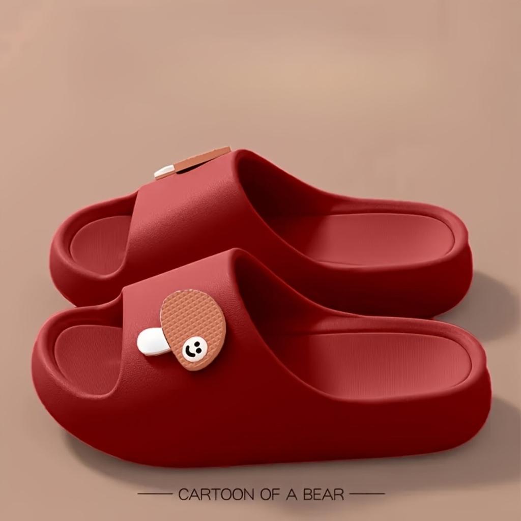 Ladies' Cartoon Decorated Pillow Slippers, Soft Soled Platform Anti Slip Slippers, Summer Casual Shower Slippers
