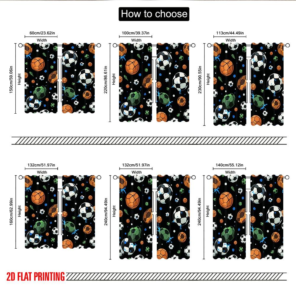Set Of 2 Flat Printing Curtain Sports Balls Seamless Digital Printed Polyester Drapes Party Decorations Use Bedroom Office Curtains Made Master Window