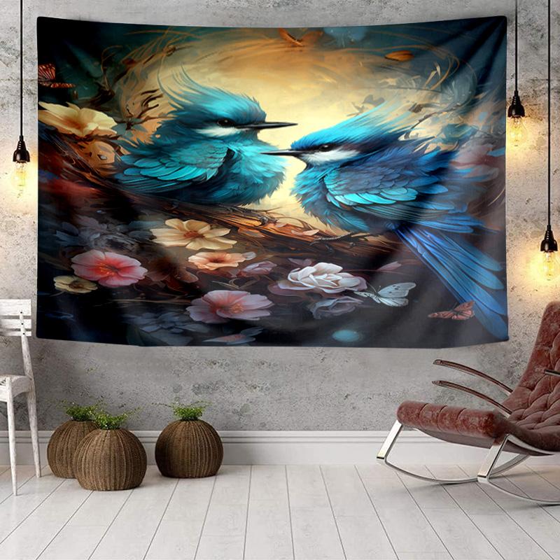 Blue Birds In Blossoms Tapestry Room Decoration Wall Hanging for Living Room Bedroom, Dormitory, Birthday and Christmas Gifts