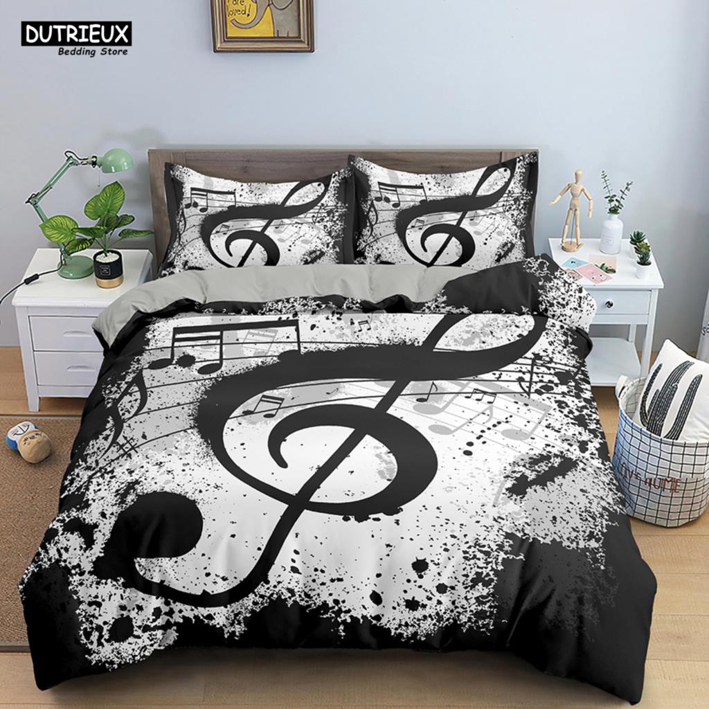 Musical Note Bedding Set 2/3pcs Music Theme Quilt Cover King/Queen Size With Pillowcase Fashionable Psychedelic Soft Duvet Cover