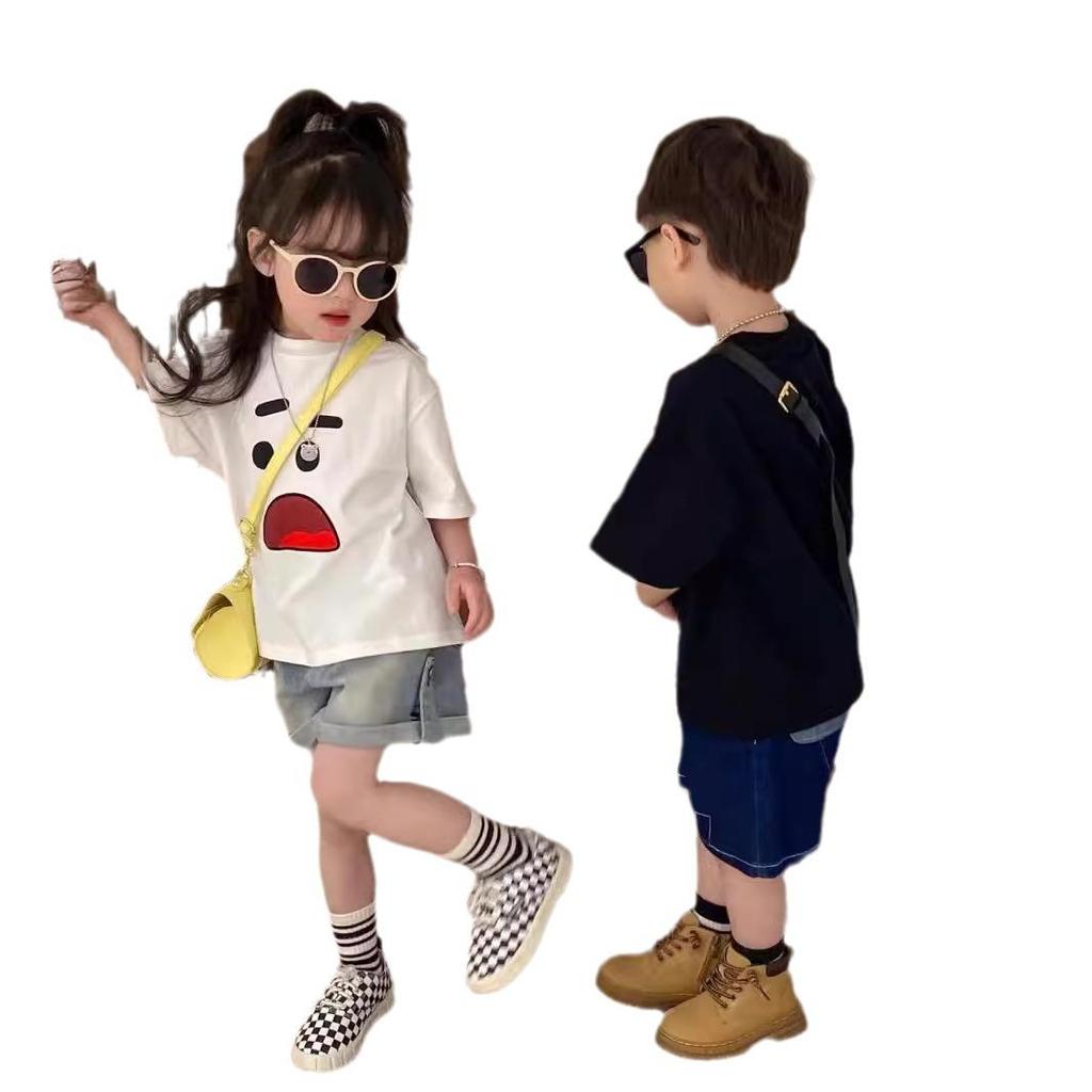 Kids' Pure Cotton Short Sleeve T-Shirt: Hong Kong Style, Trendy Summer Korean Design, Loose Fit