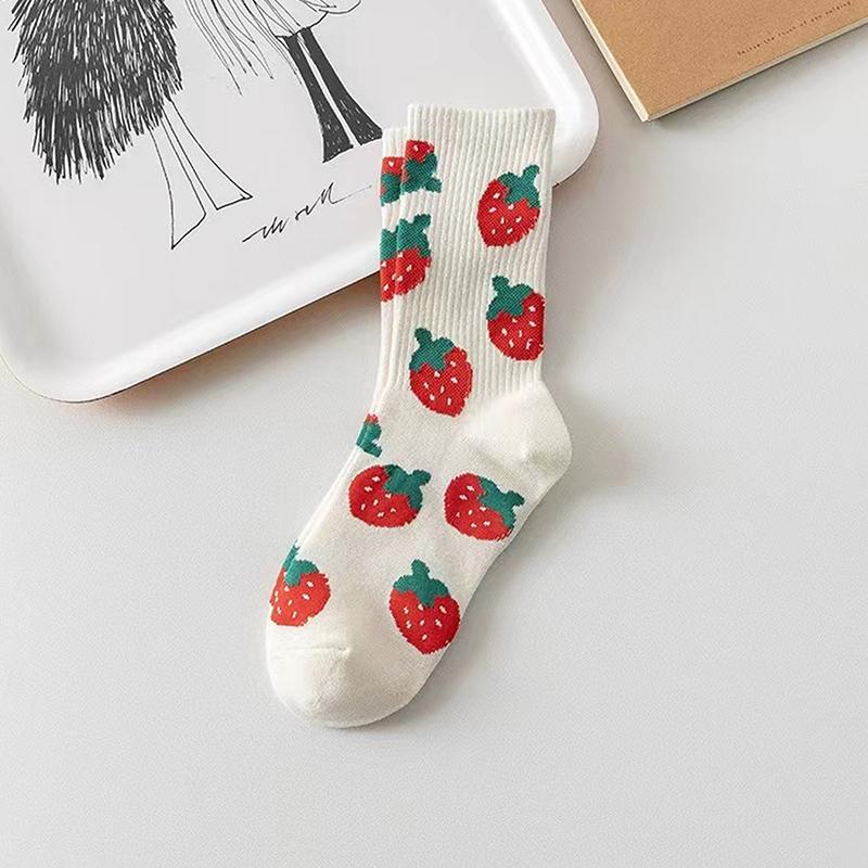 Cute Harajuku Strawberry Love Sweet Socks Middle Tube Breathable  Autumn And Winter Casual Socks