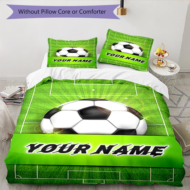 3PC Custom Name Soccer Ball Field Bedding Set Duvet Cover Closure Includes 1 Duvet Cover & 2 Pillowcases for Bedroom
