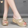 New 35-43 Large Size Sandals Women's Shoes Sequins One-word Tow Fish Mouth Wedge Half-tow Women