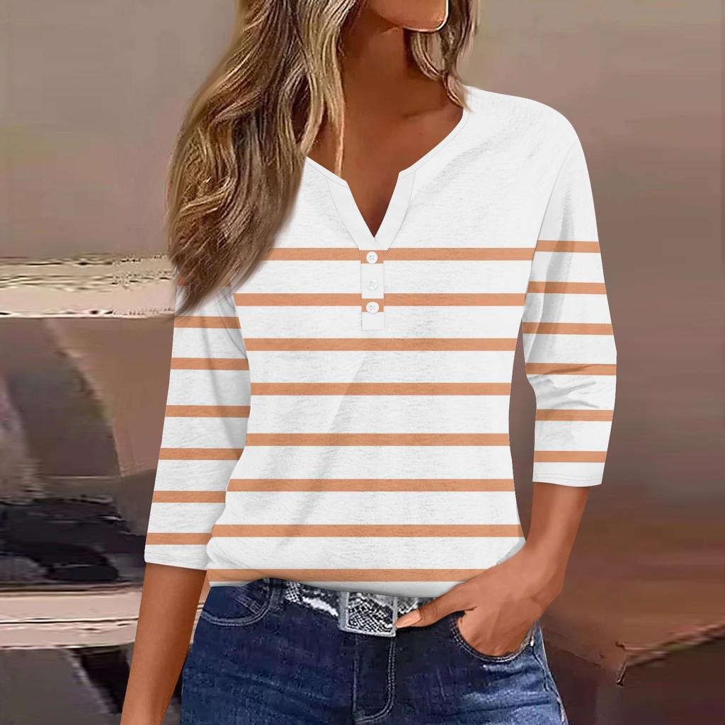 Women's T Shirt Tee Print Button  3/4 SleeveDaily Weekend Fashion Basic V- Neck Regular Top