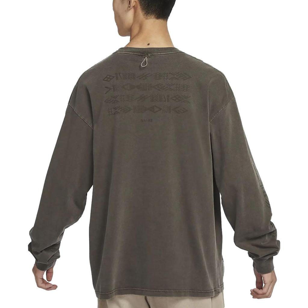 Nike Logo Print Crew Neck Pullover Loose Long Sleeve T-Shirt Men Tops Dark-Brown DZ5220-213