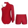 Traje de Danza para Niñas Maillot de Malla Fruncida de Manga Larga con un Hombro y Shorts con Escote en V para Patinaje Artístico Gimnasia