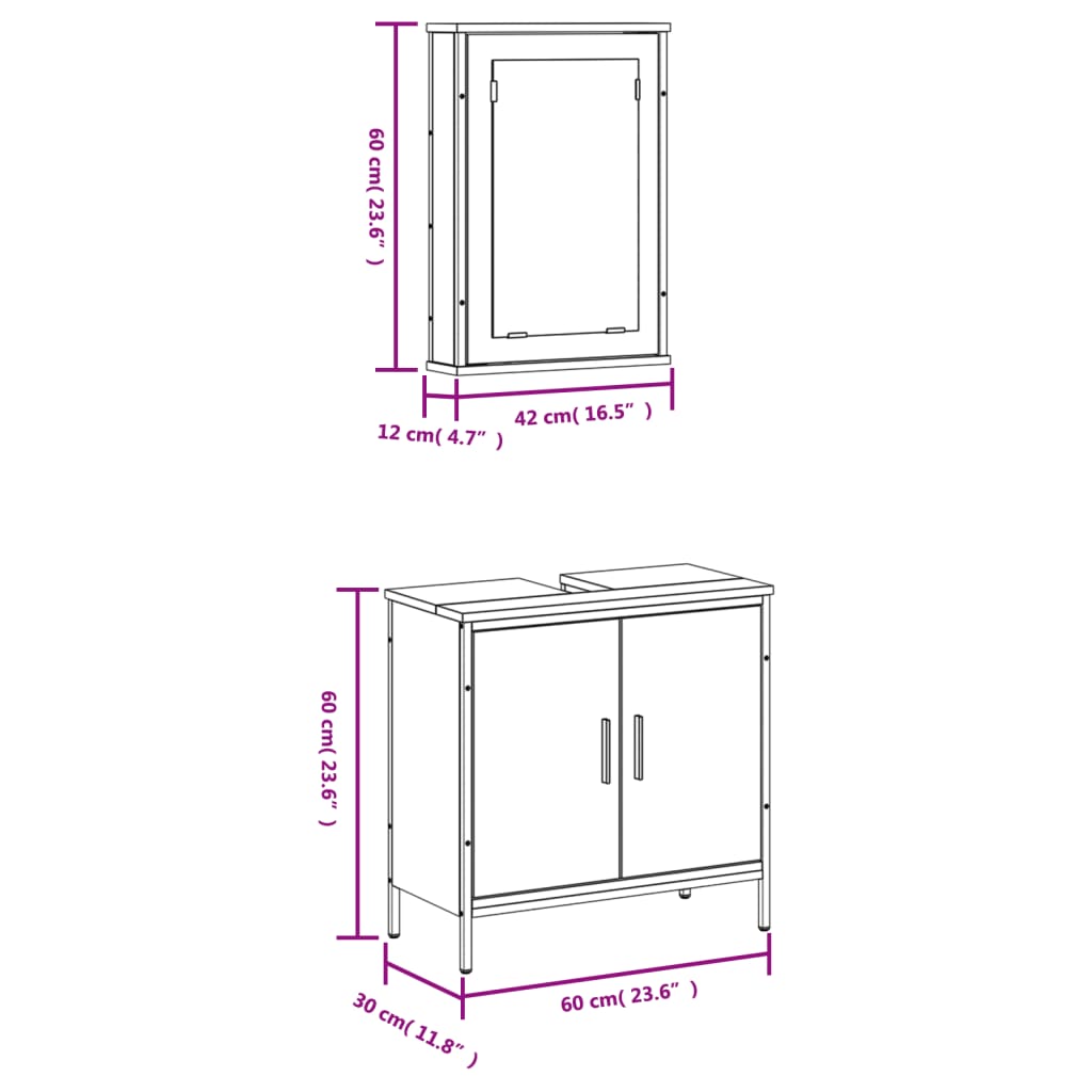 2 Piece Bathroom Furniture Set Smoked Oak Wood Based Material