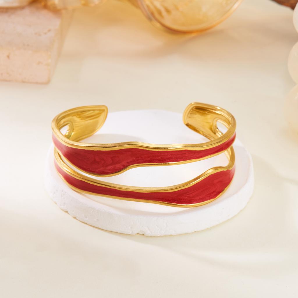 Vintage White Enamel Stainless Steel Open Bracelet for Women Simple Metal Irregular Shape Geometric Bracelet No Fading Jewelry