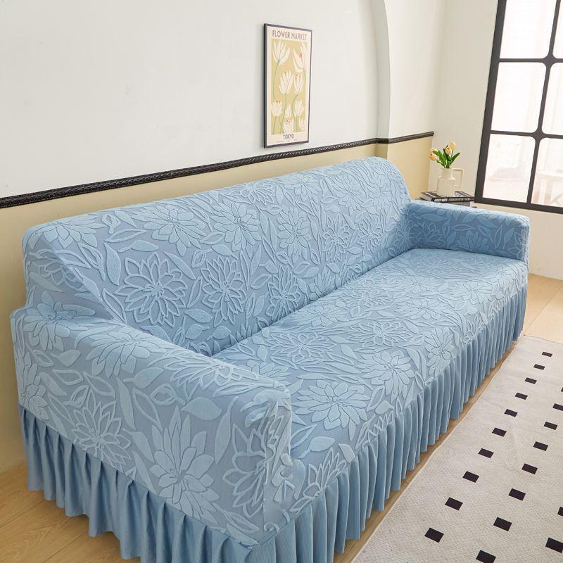1pc Luxury Wrapped Sofa Cover with Pleated Skirt - Soft, All-Season for Living Room, Bedroom, Office, Sofa Covers for Living Room