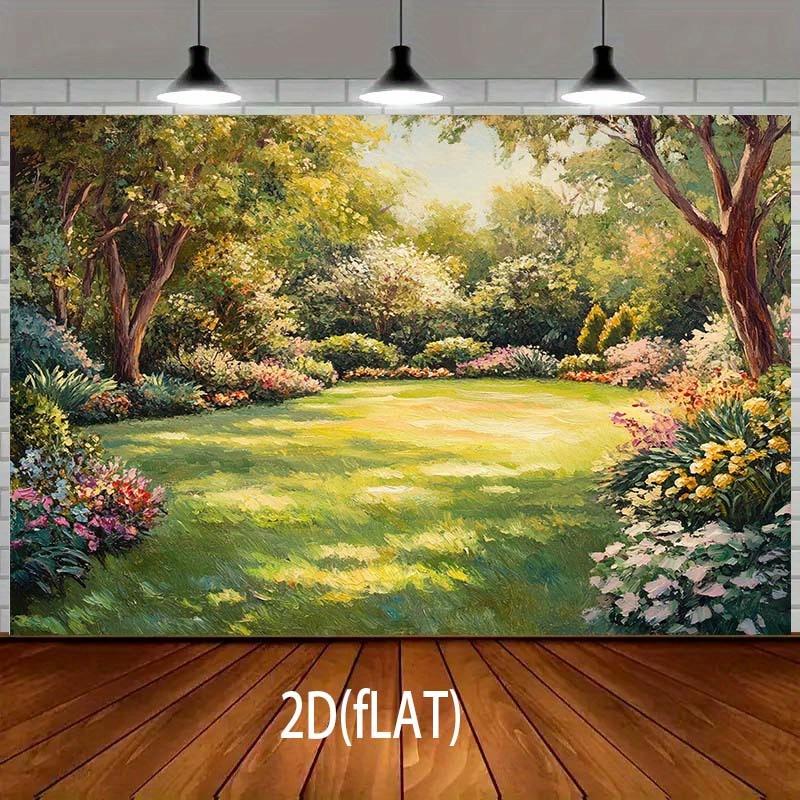 1pc 2D "Garden Landscape" Background Wall with Trees Flowers and Grass - Silk Photography Props Garden Party Decoration