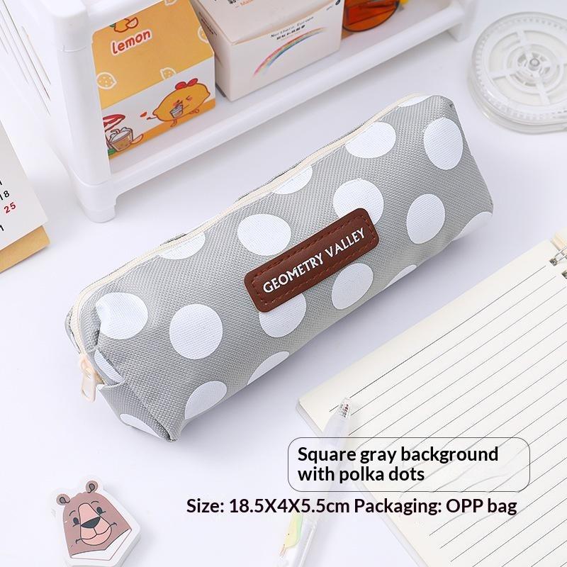 1Pcs Large Capacity Canvas Black Gray Checkered Dots School Stationery Boxes Pencil Case Student Zipper Pencil Bags
