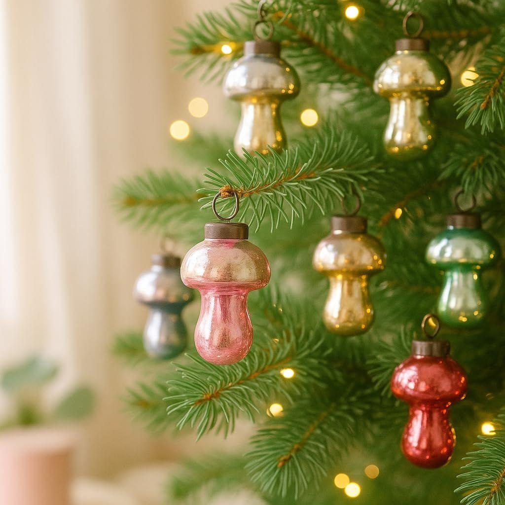 

12 Multicolor Distress Mashrooom Large Christmas Ornaments Unique Glass Christmas Hanging for Tree, Halloween, New Year, Valentine Day 2 in