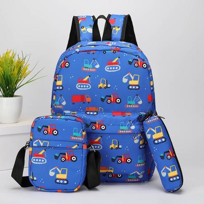 Cartoon Excavating Machinery Backpack 3 Piece For Girls Boys Teens Elementary Bookbag Combo Set with Lunch Box and Pencil Bag