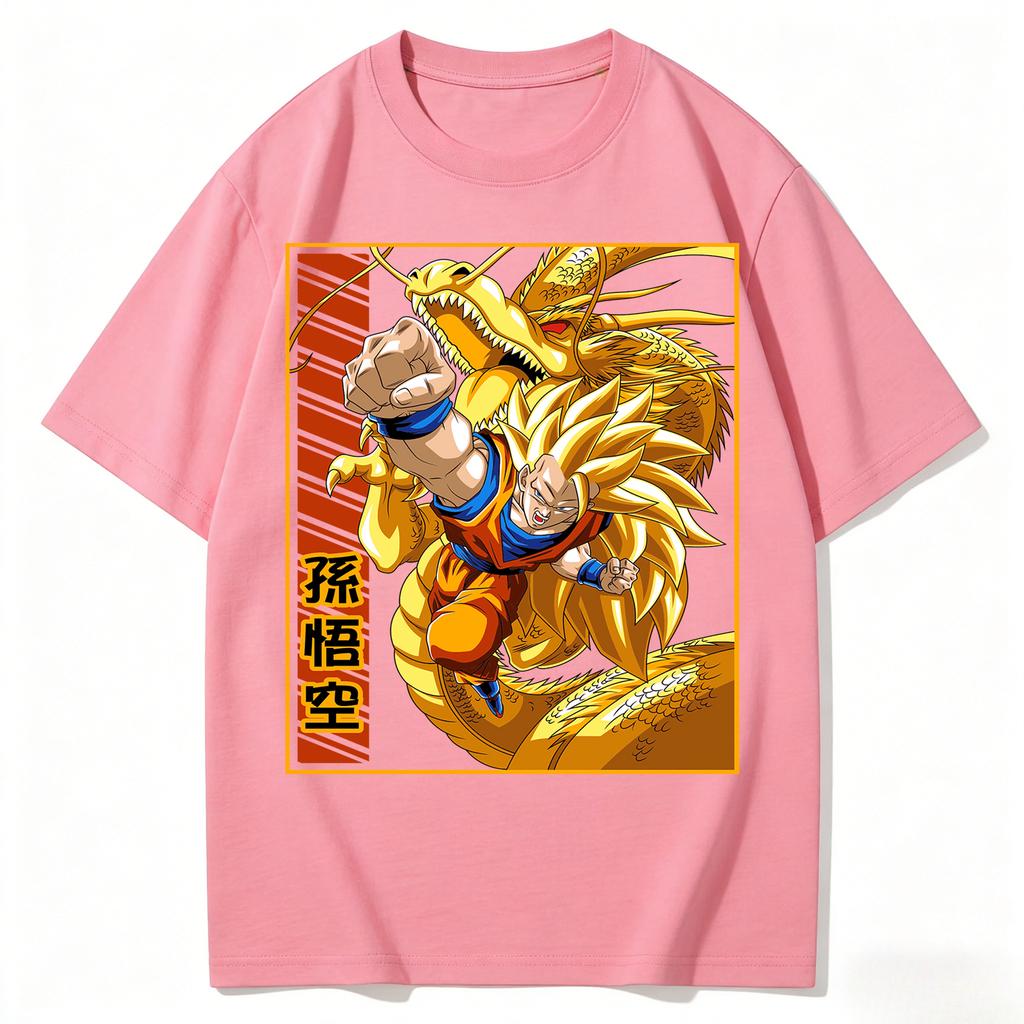 2026 New Dragon Ball Vintage Super Saiyan Goku Golden Shenron Kanji Printed Short Sleeve Tshirt Mens and Womens Tshirt Tops