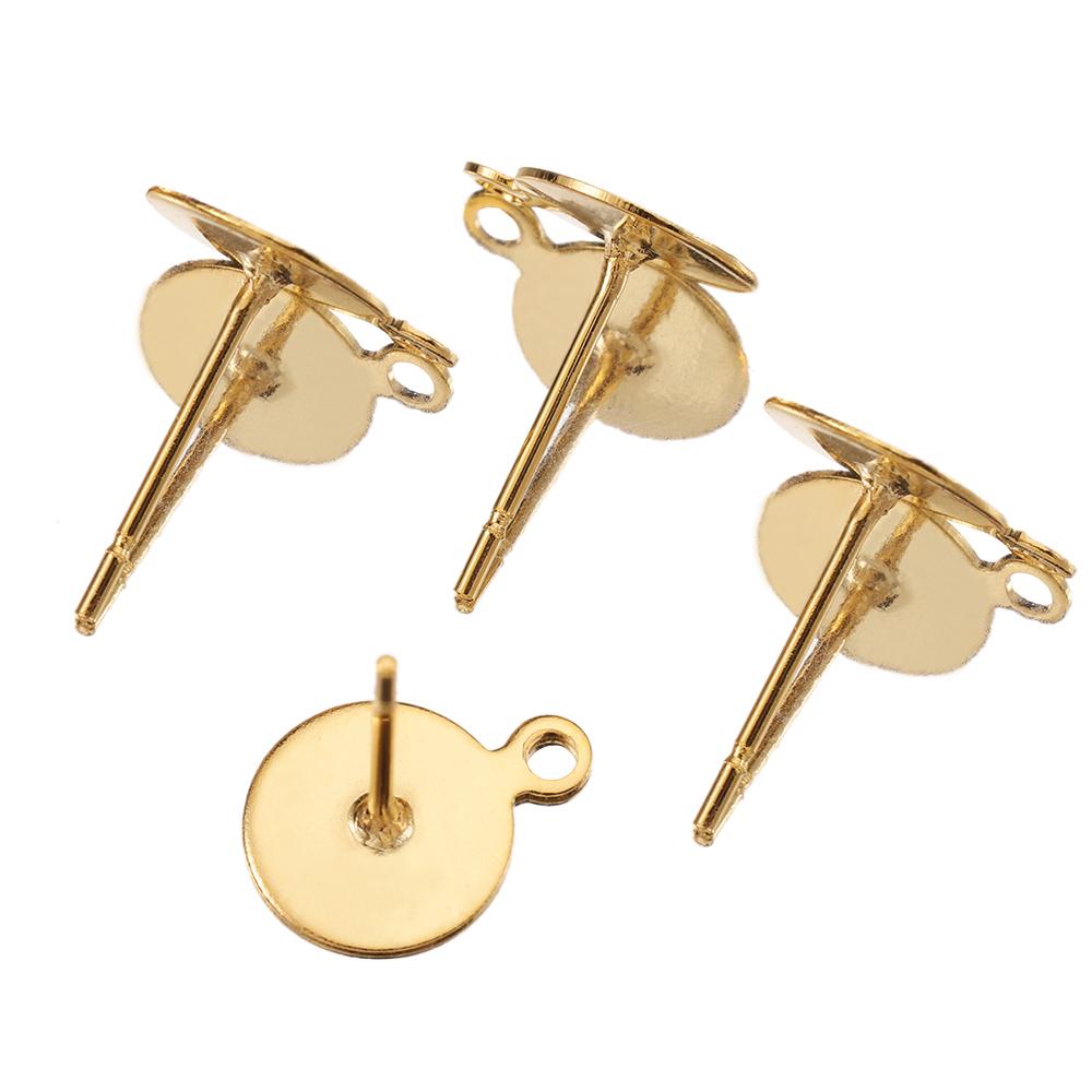 100Sets Stainless Steel Ear Studs with Plug Back Gold Color Earring Base Earring Dangle Pendant Jewelry Making DIY Wholesale