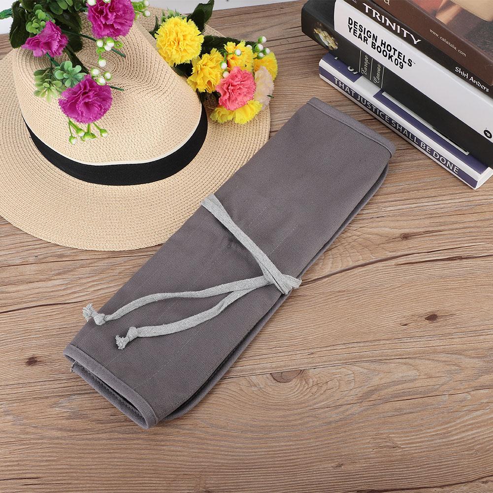 Gray Canvas Paintbrush Holder Paint Pen Roll Up Bag Case Stationery Pen Storage Pouch